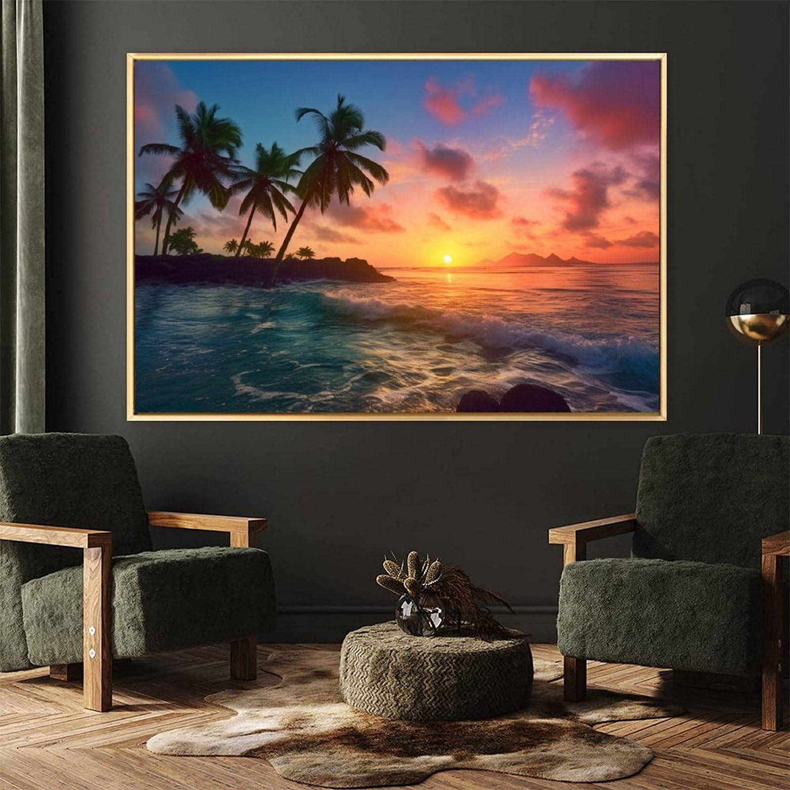 Amazon.co.jp: 絵画 自然海絵太陽椰子の木インテリア 絵画 美しい海の